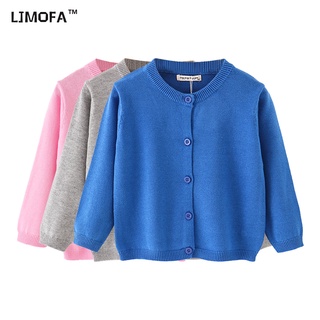 LJMOFA KIDS Áo Khoác Len Dệt Kim Mỏng Tay Dài Cổ Tròn Màu Trơn Cài Nút Thời Trang Xuân Thu Cho Bé 1-6 Tuổi