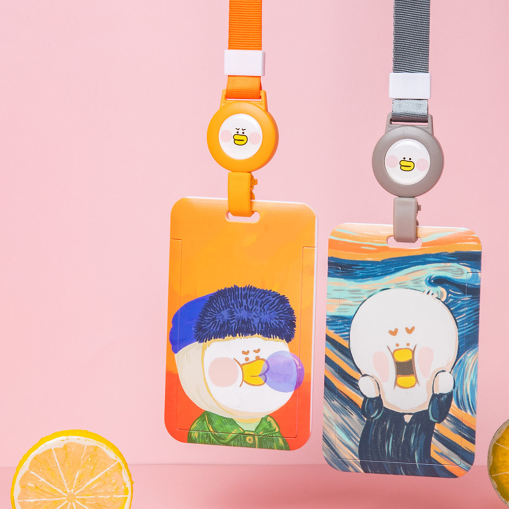 Bao đựng thẻ xe buýt/thẻ học sinh kèm dây đeo họa tiết tranh sơn dầu hoạt hình dễ thương