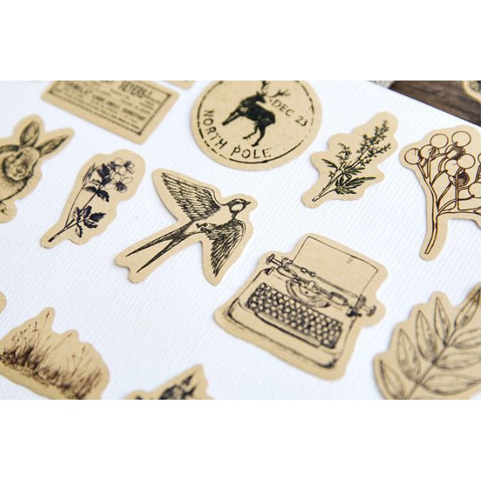 Bộ 46 Sticker tem động vật và hoa lá Trang Trí E53