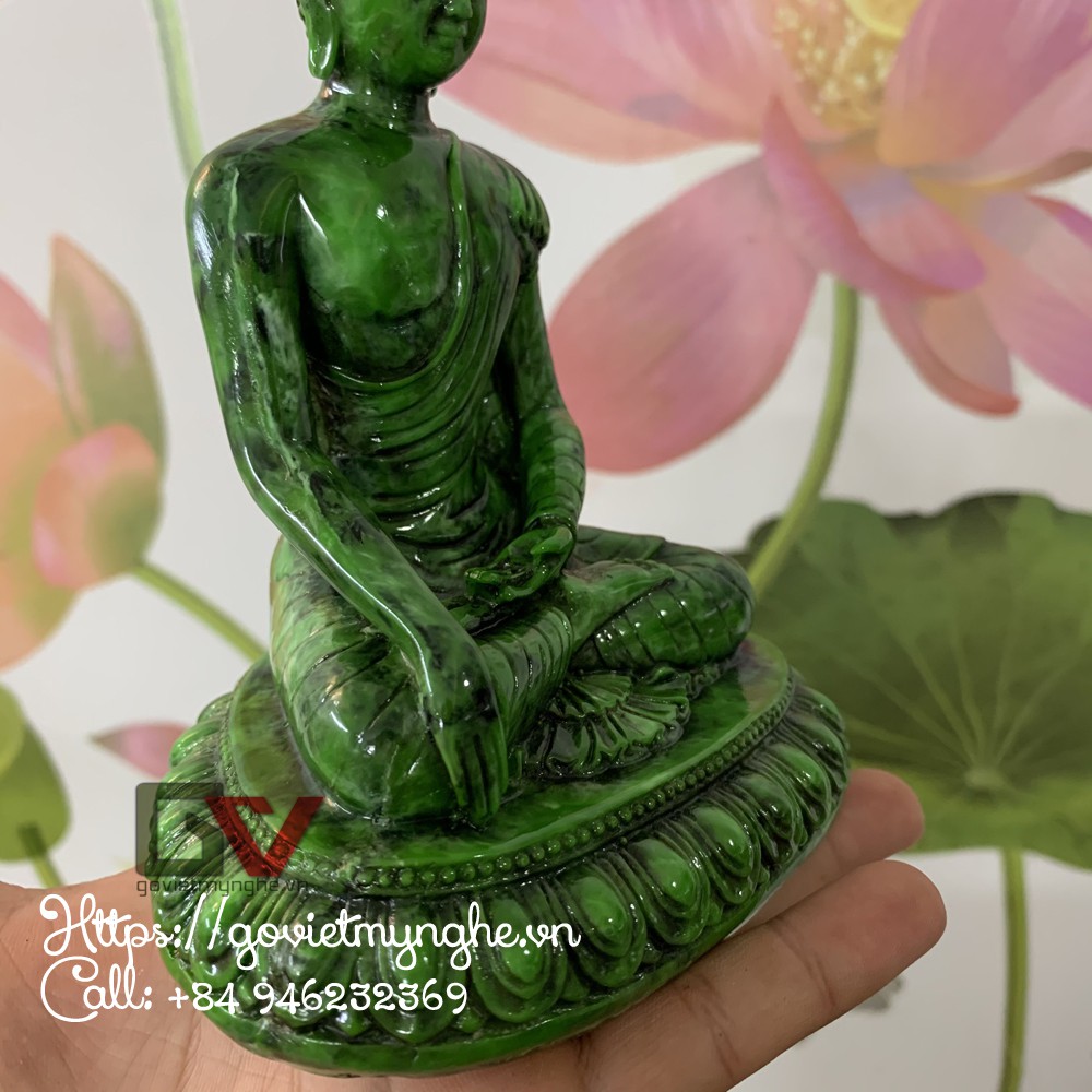 Tượng đá trang trí Tượng Phật Thích ca Thủ Ấn - Xúc Địa Ấn | Chiều cao 14cm - Màu xanh lục bích