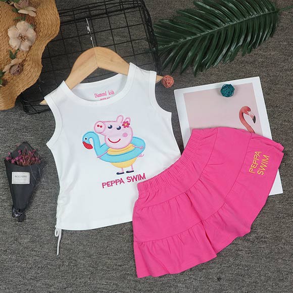 Đầm váy bé gái sát nách thun cotton FORM TO thêu Heo Peppa haivanco thun mềm mại thoáng mát váy đi học đi chơi đều đẹp