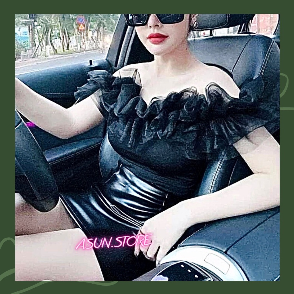 Áo trễ vai bèo ren sexy💋CLIP+ẢNH THẬT💋 áo bẹt vai hở vai cotton zip thiết kế