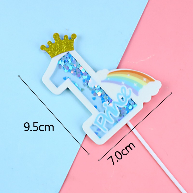 Sét trang trí sinh nhật cho bé - sét cắm mây xanh, hồng, số 1,2,3 xanh hồng lóng lánh