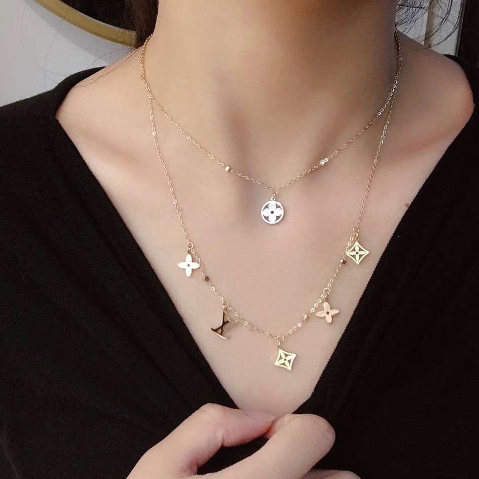 Dây chuyền thiết kế đơn giản họa tiết LV thời trang cho nữ