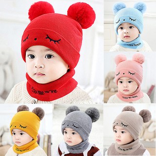 Bộ mũ Beanie và khăn choàng cổ giữ ấm đáng yêu dành cho bé trai và bé gái