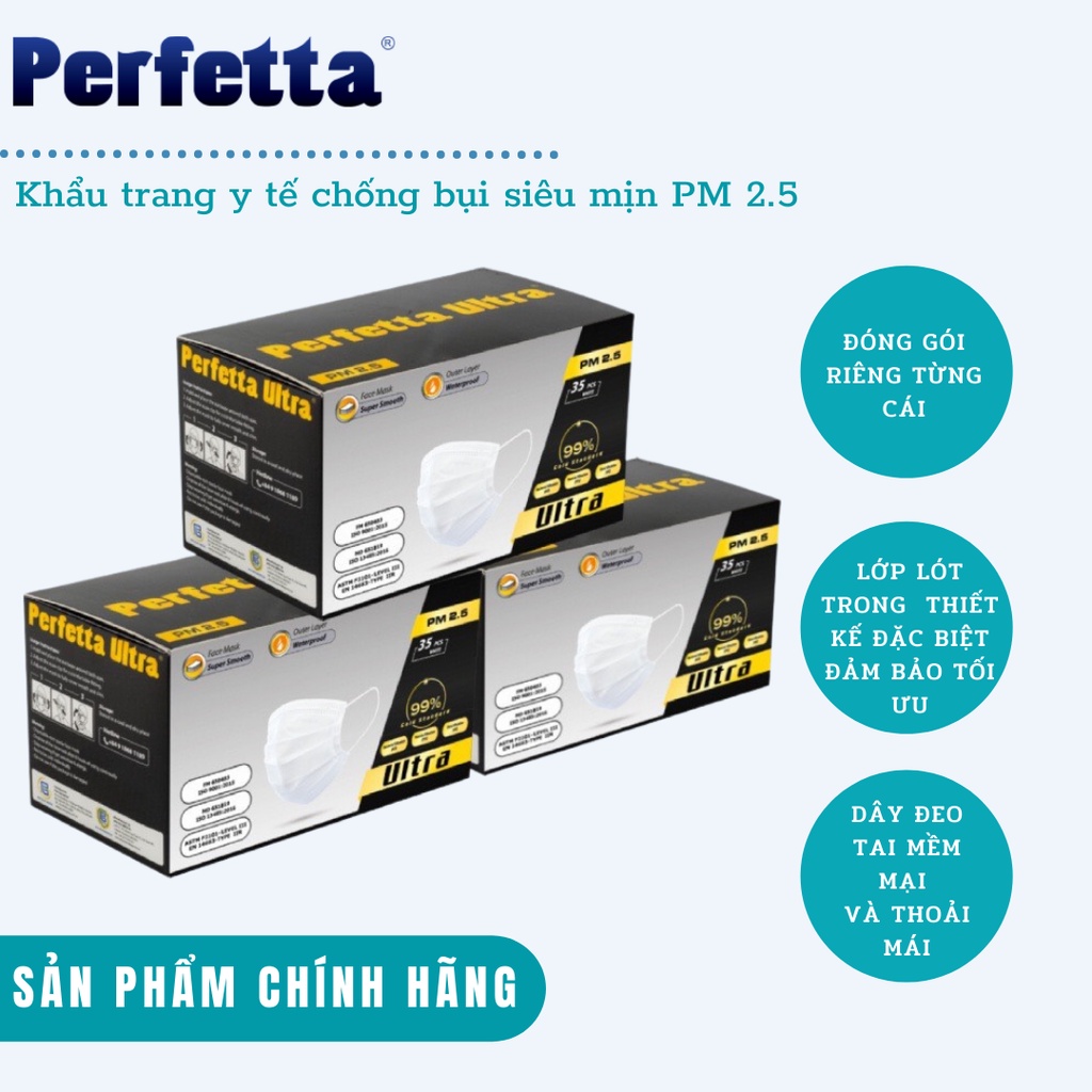 3 hộp Khẩu trang Ultra màu trắng  đóng gói riêng từng cái