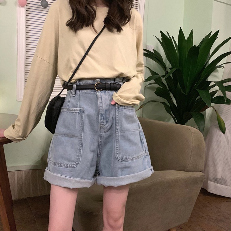 Quần Short Denim Lưng Cao Phong Cách Hàn Quốc Dành Cho Nữ
