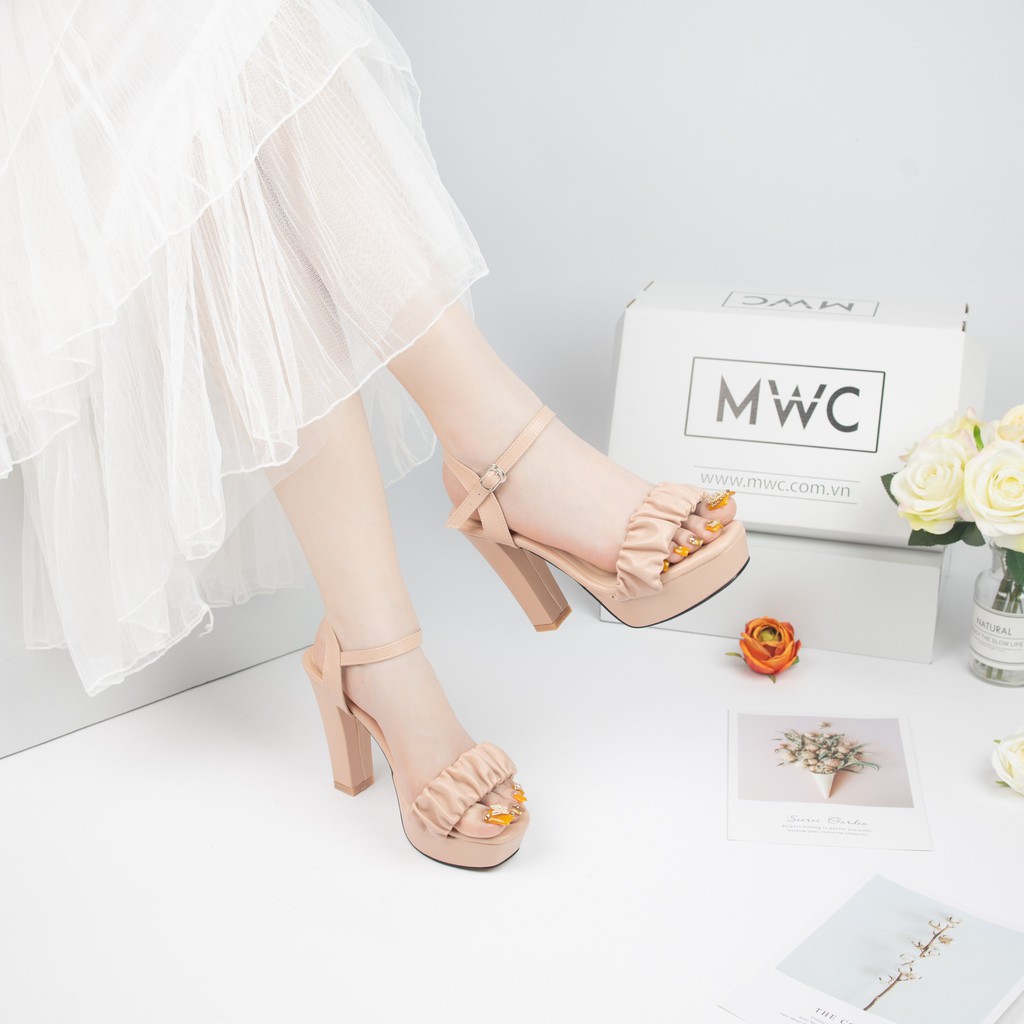 GIÀY CAO GÓT NỮ MWC - CAO GÓT ĐẾ ĐÚP GÓT VUÔNG 12CM - QUAI NGANG THIẾT KẾ NHÚN SIÊU XINH TÔN DÁNG - NUCG- 3918