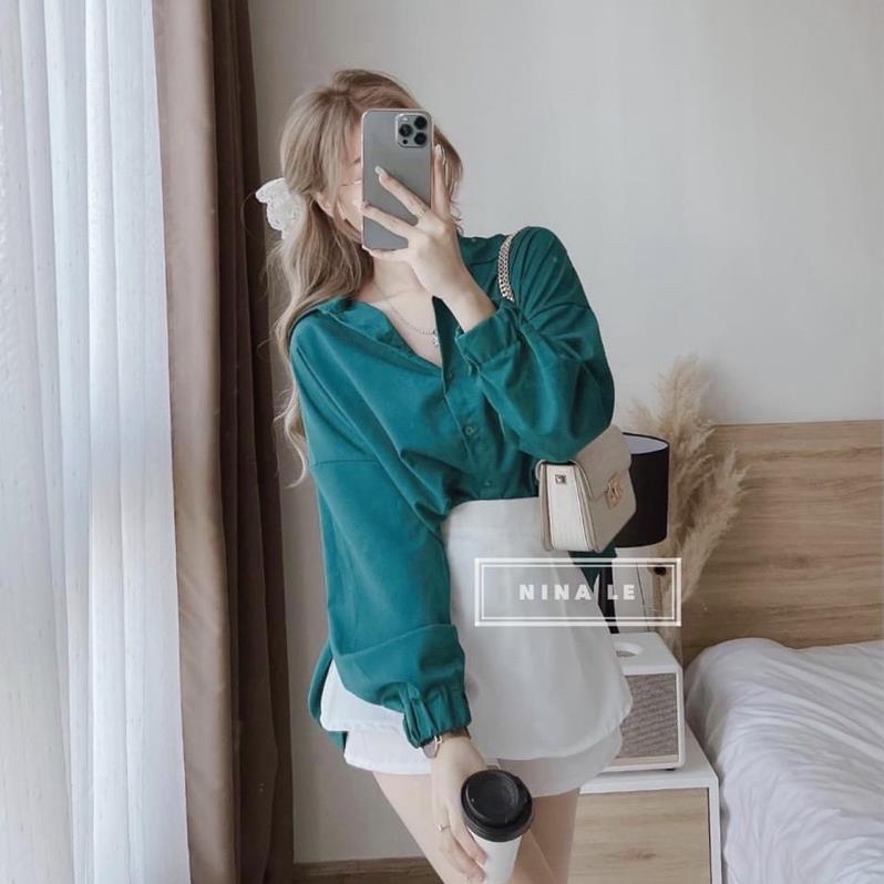 [ 𝐅𝐑𝐄𝐄 𝐒𝐇𝐈𝐏 ] SET SƠ MI XANH LAM MIX QUẦN GIẢ VÁY TRẮNG