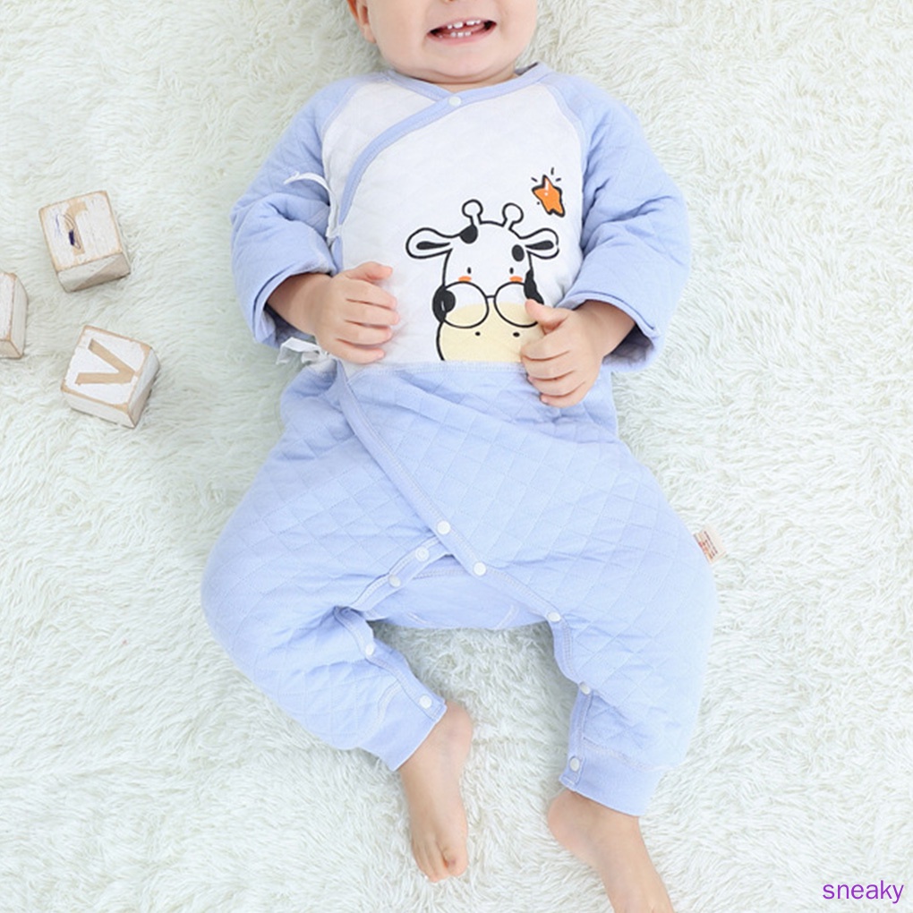 Bộ Áo Liền Quần Cotton Tay Dài Giữ Ấm Mùa Đông Cho Bé Sơ Sinh 52cm