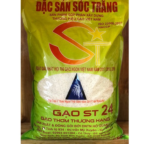 Gạo ST 24 Hồ Quang Cua Top 3 Gạo Ngon Nhất Thế Giới Túi 5kg