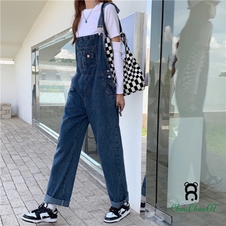 Yếm quần jean xanh ống rộng, phong cách thời trang, dáng dài Ulzzang Hàn Quốc