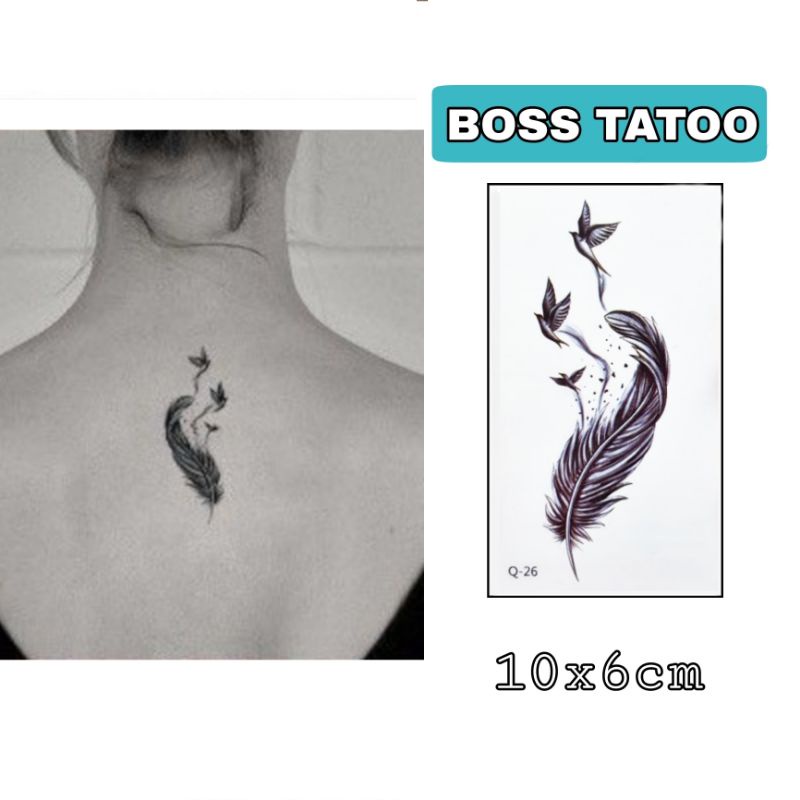 Hình xăm lông vũ q26. Xăm dán tatoo mini tạm thời, size <10x6cm