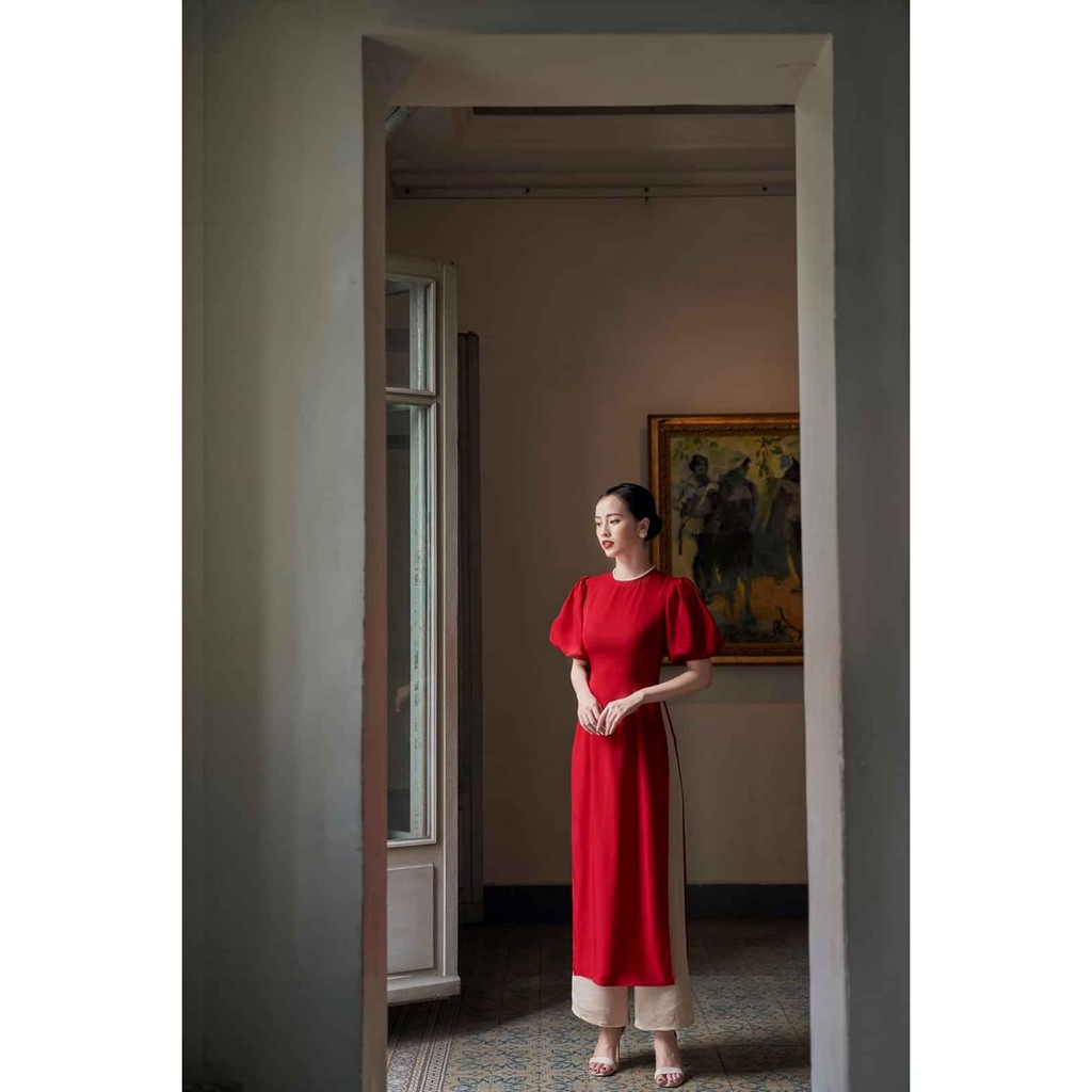 Áo dài nữ nhung 🎀FREESHIP🎀 Áo dài truyền lụa trơn cổ tròn tay bồng | BigBuy360 - bigbuy360.vn