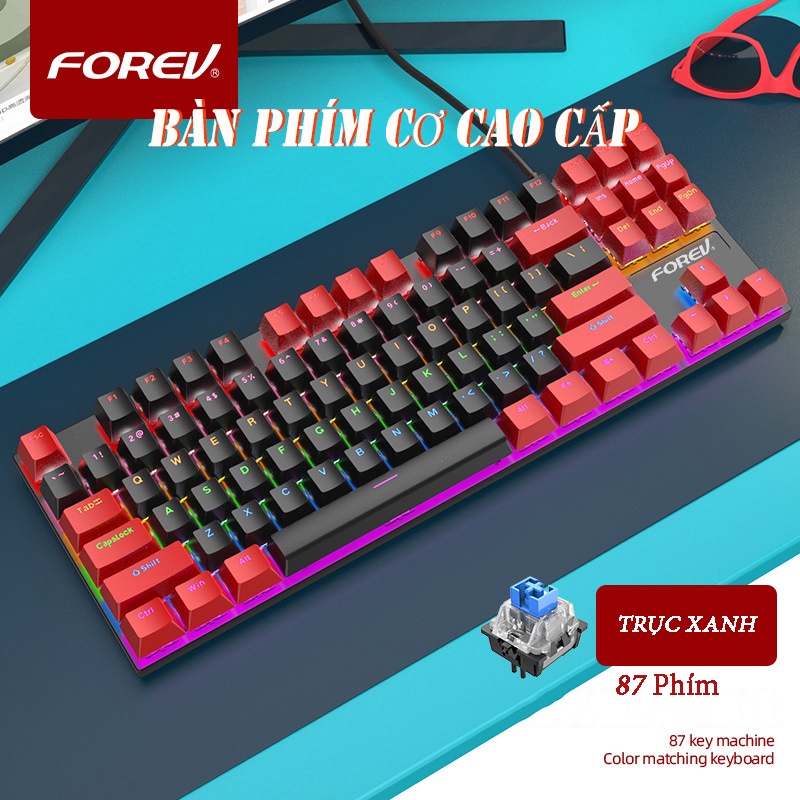 Bàn Phím Cơ FOREV FV-Q301 GAMING 9 chế độ led RGB 87 key chơi game ABS màu sắc cực đẹp