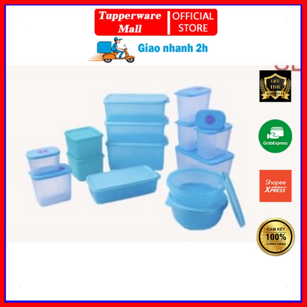 Tupperware Mega 15 Bộ Hộp Blue Ocean Trữ Mát & Trữ Đông 15 Hộp