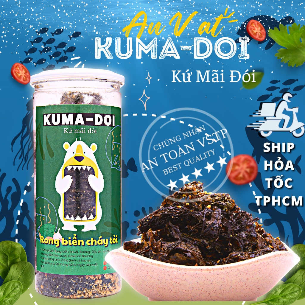 Đồ ăn vặt Rong biển cháy tỏi KUMA-DOI 200g ăn vặt tuổi thơ Sài Gòn món ăn chay healthy ngon rẻ