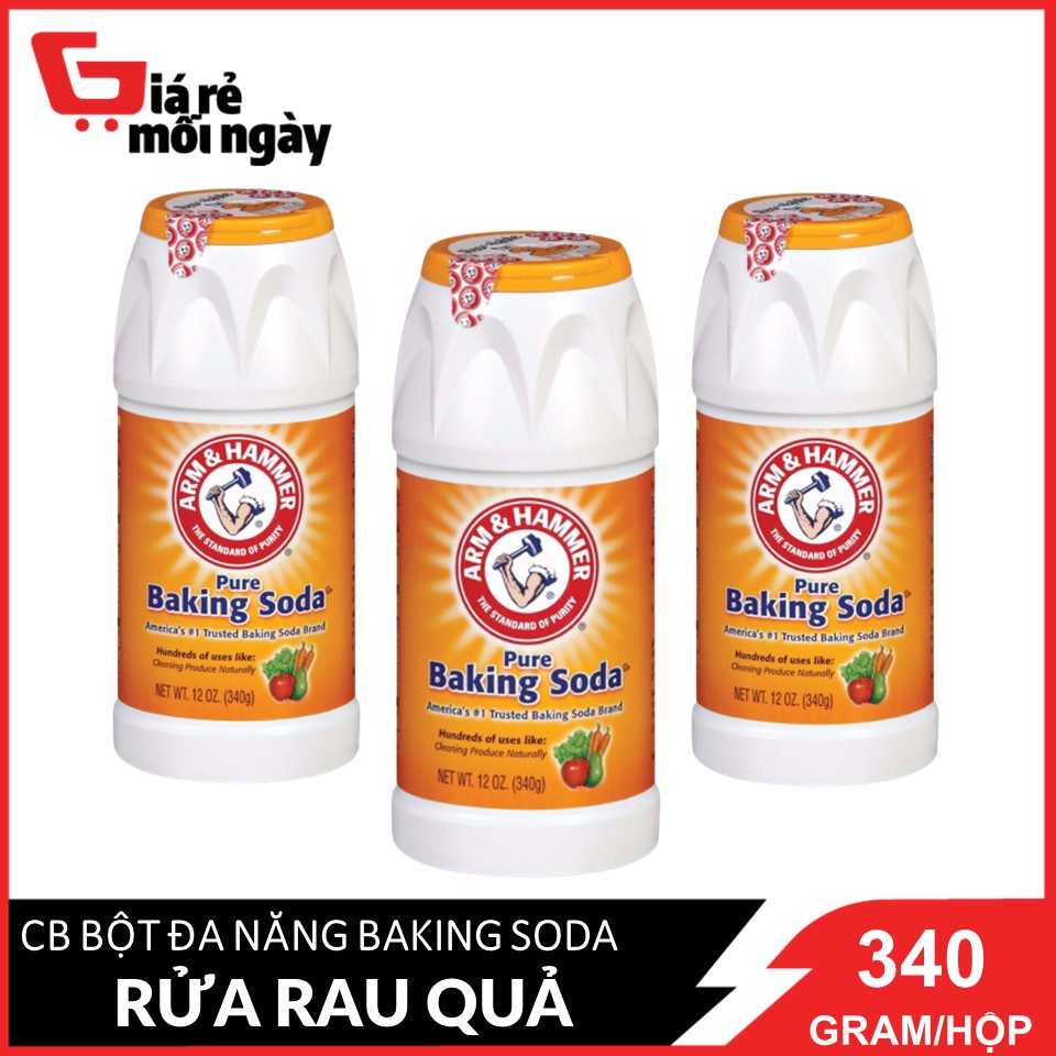 [Made in USA] COMBO 3 Bột Rửa Rau Quả Đa Năng Baking Soda Arm&amp;Hammer Pure Baking Soda 340g/hộpX3