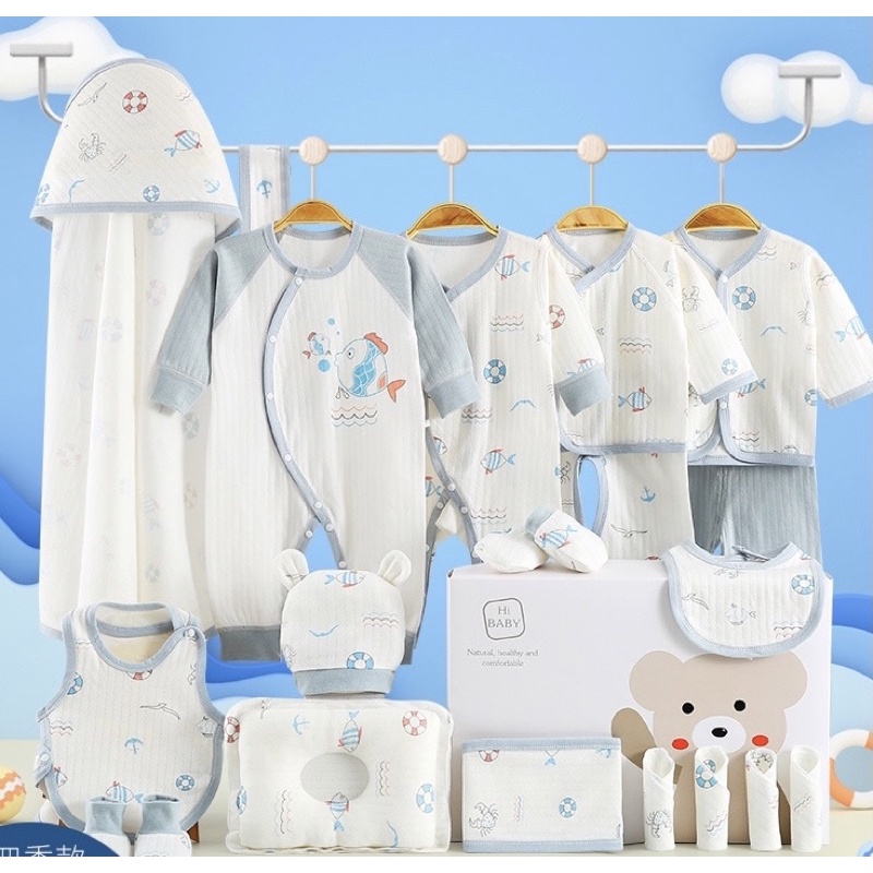 Set Quà tặng bé trai, bé gái sơ sinh, Quà tặng đầy tháng cao cấp 25 chi tiết có hộp đựng túi xách cực sang trọng