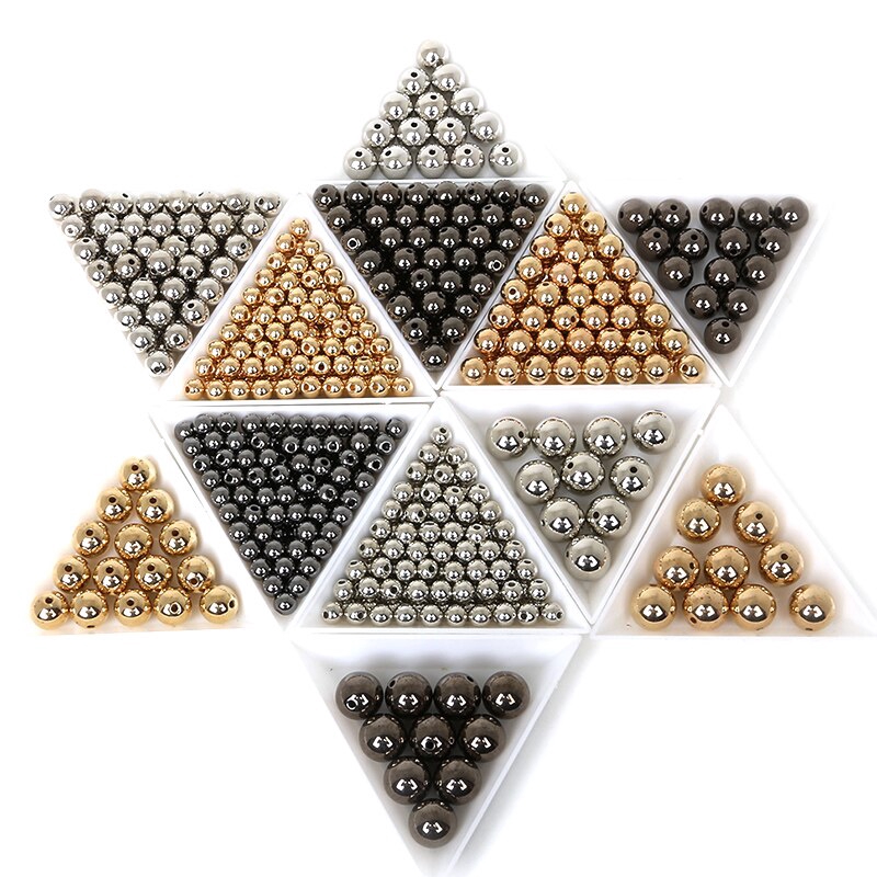 Hạt tròn CCB mạ vàng/kim loại dùng làm đồ trang sức 4 6 8 10 12 mm