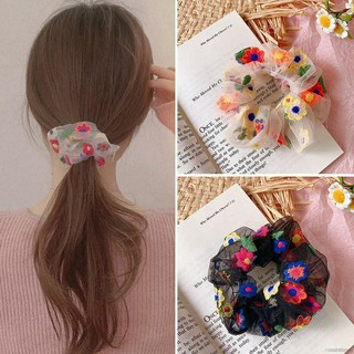Cột Tóc Scrunchies Hoa-Voan lưới Mềm Mại
