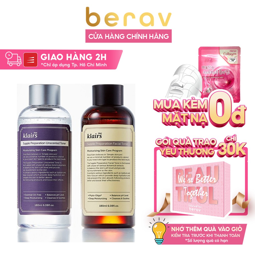 Nước Hoa Hồng Chống Viêm Dưỡng Ẩm Dear Klairs Supple Preparation Toner 180ml