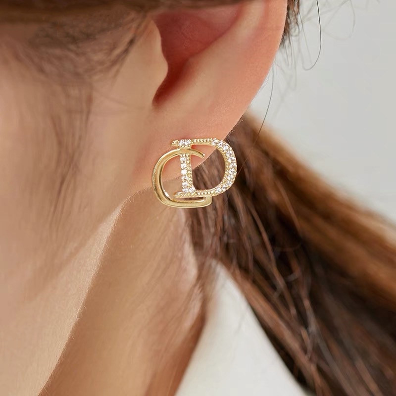 Bông Tai Mạ Bạc 925 Hình Chữ Đính Kim Cương Đơn Giản Sang Trọng Thời Trang
