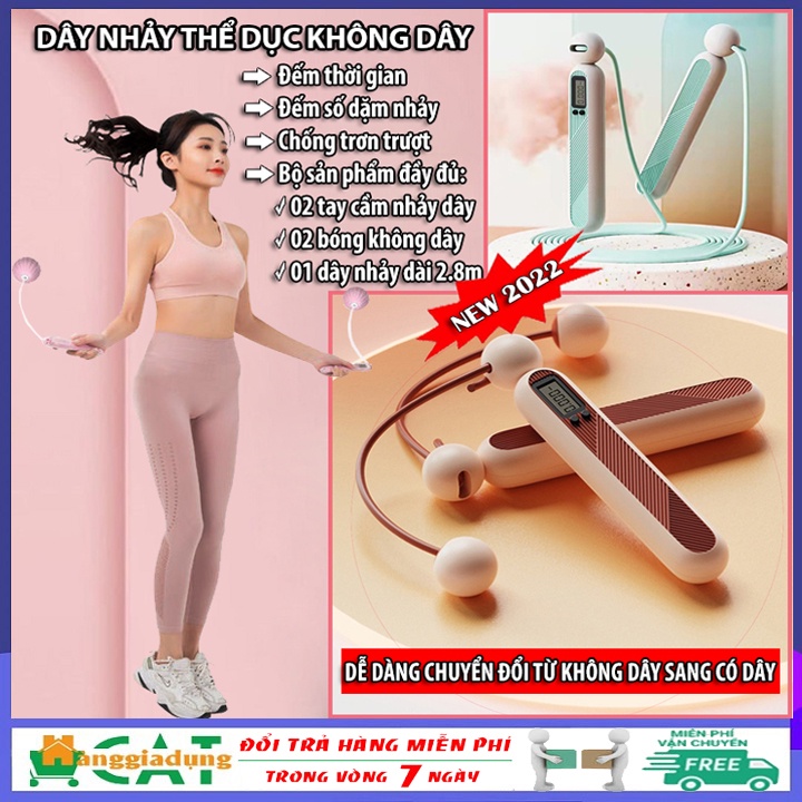 Dây nhảy thể dục không dây đếm thời gian và số dặm nhảy, dây nhảy thể lực giảm cân chống trơn trượt, mồ hôi tay