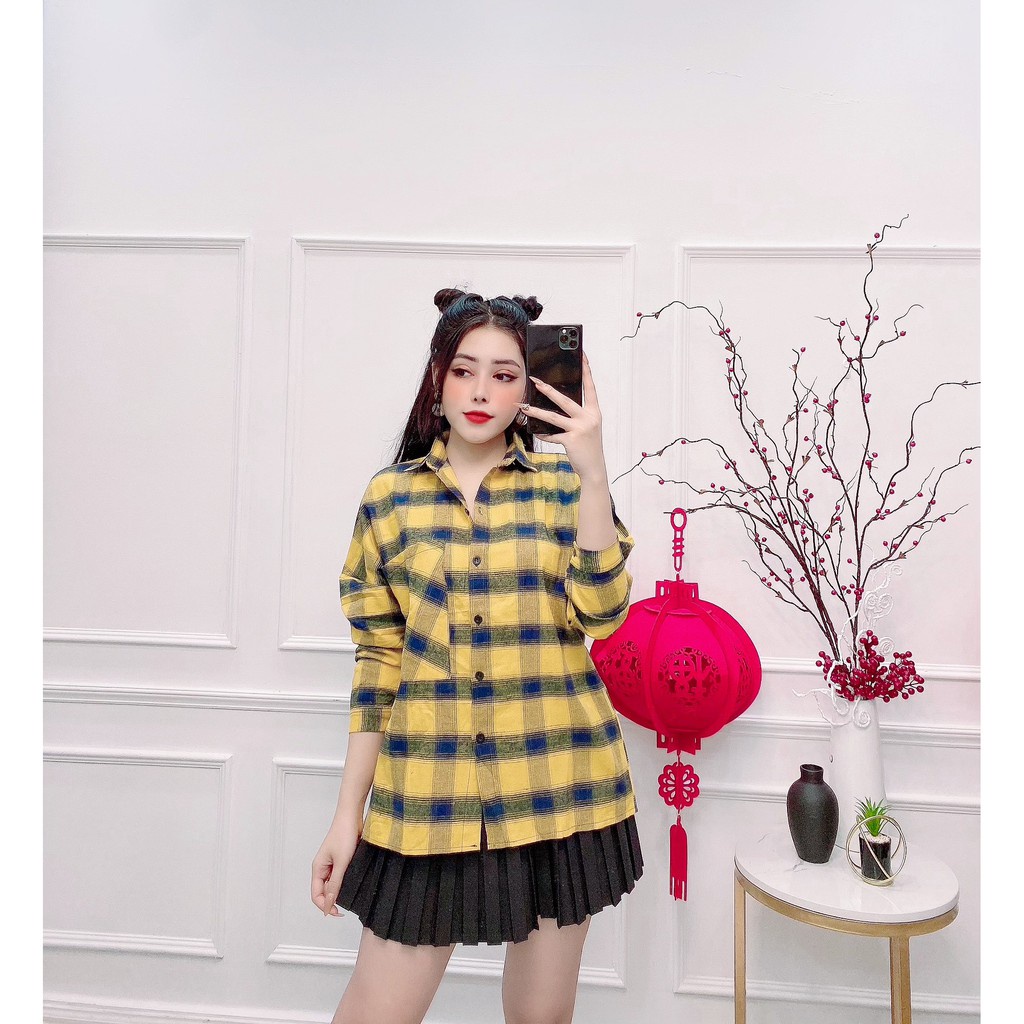 [HCM] Áo sơ mi nữ, sơ mi nữ from rộng tay dài sọc caro kiểu dáng năng động trẻ trung nhiều màu [SKUA-07]