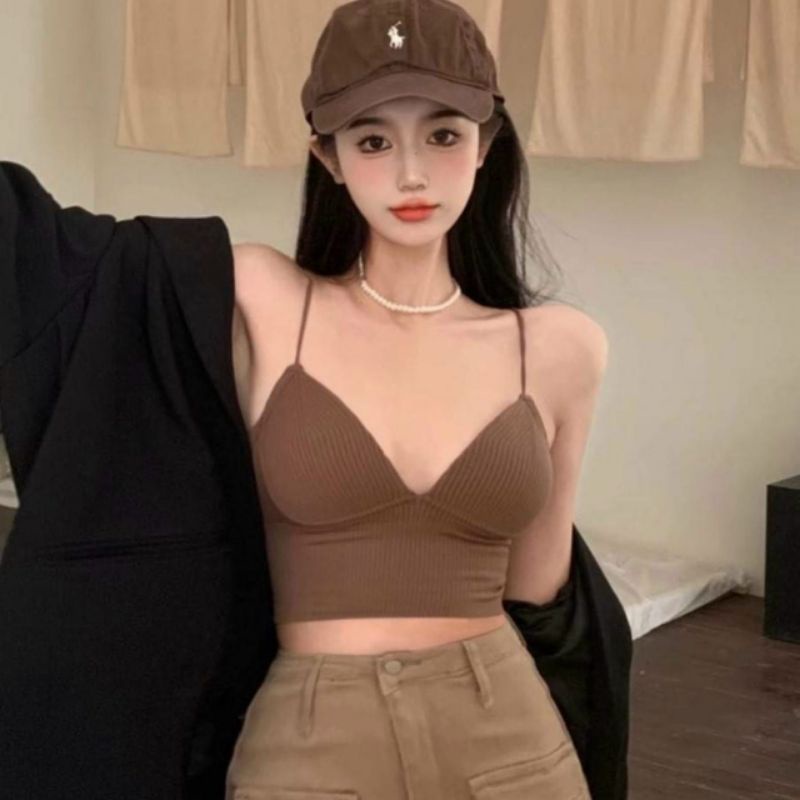 Áo 2 dây Bra vải len gân  siêu phẩm Hot UN🤩