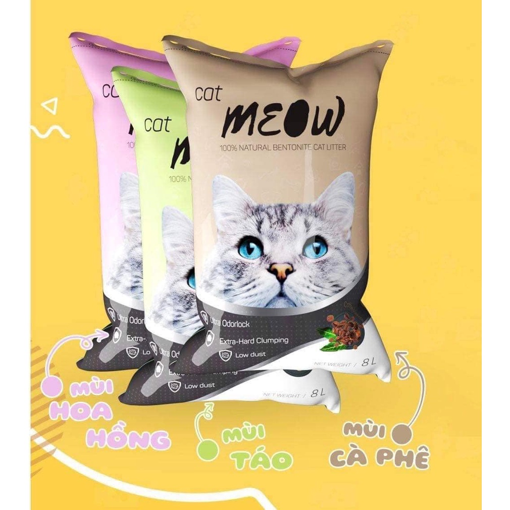 Cát vệ sinh cho mèo Cat Meow vón cục nhanh, nhiều mùi hương, khử mùi tốt túi 8L