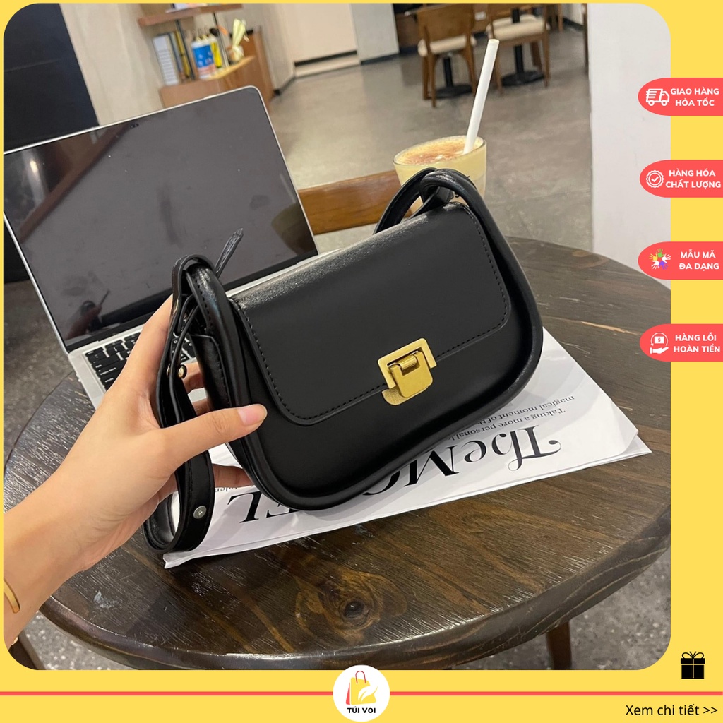 Túi xách nữ đeo chéo kẹp nách nắp gập viền cong họa tiết trơn phong cách basic CV52