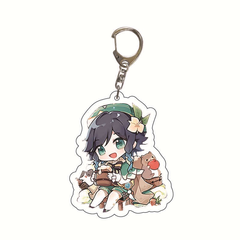 Móc Khóa Nhựa acrylic Hai Mặt Hình Game Genshin Impact Lumine Barbara Diluc