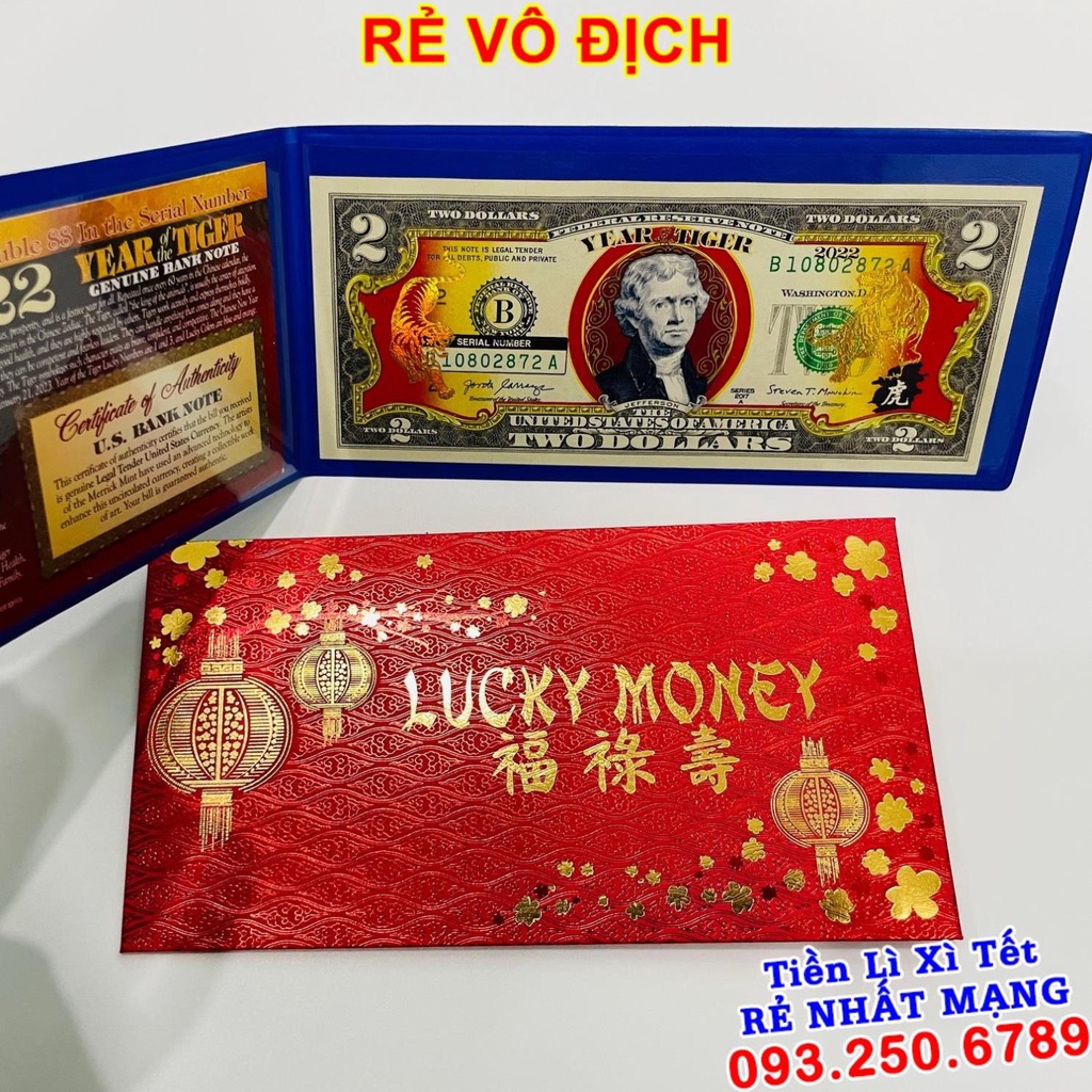 2USD Hình Con Hổ Mạ Vàng - Lì Xì Tết 2022