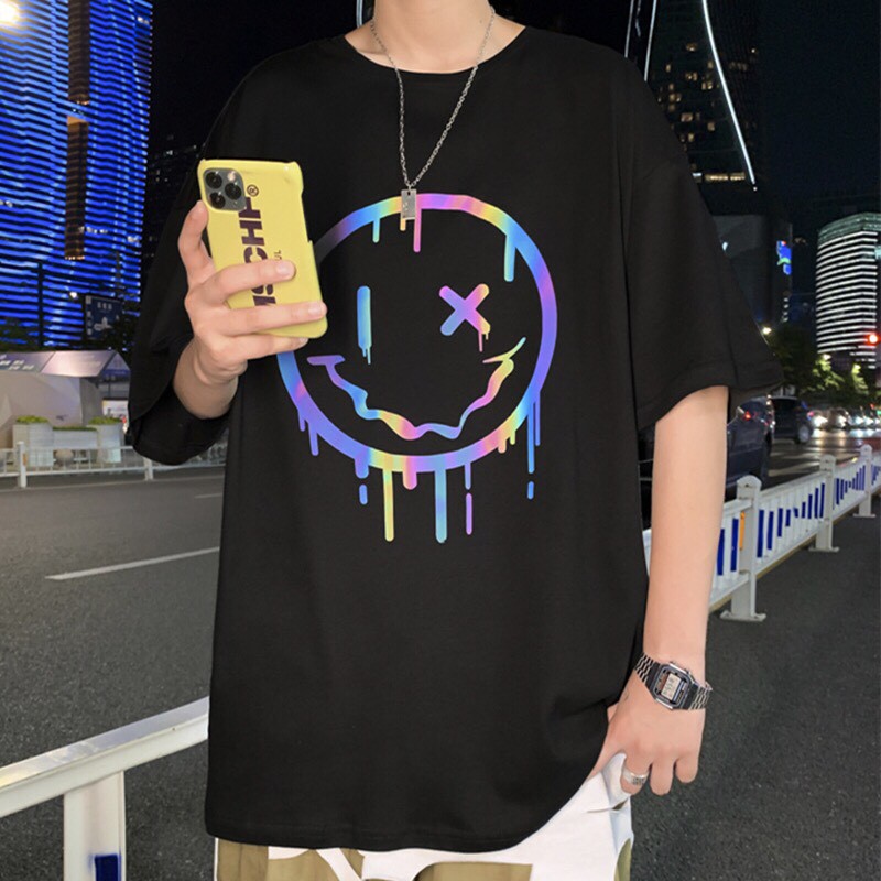 Áo thun tay lỡ unisex form rộng Mặt Cười Phản Quang Ulzzang Wind | BigBuy360 - bigbuy360.vn