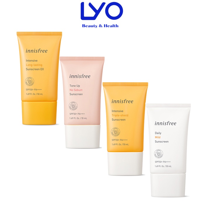 Kem chống nắng Innisfree No Sebum hồng mẫu 2022 , Long Lasting , vàng Triple Shield Sunscreen ex SPF 50+/PA++++ 50ml HQ