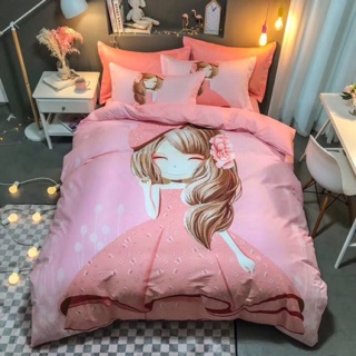 Bộ chăn ga gối cotton 3D cho bé gái