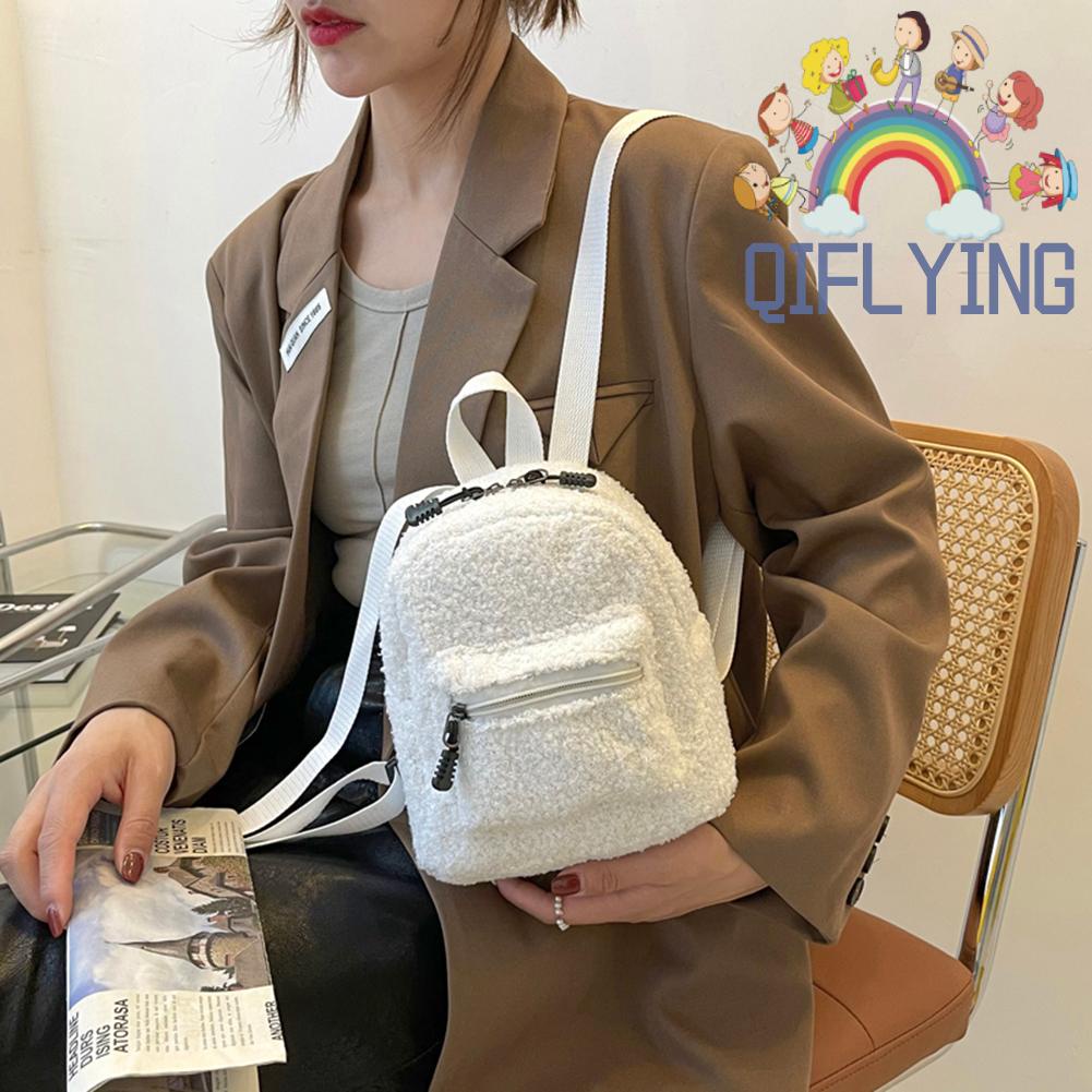 Balo mini vải lông cừu màu trơn phong cách vintage thời trang thu đông cho nữ
