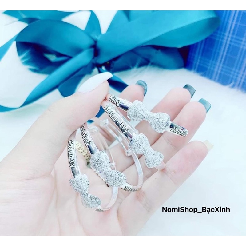 Vòng nơ cát chuẩn bạc ta khắc tên cho bé gái, vòng co dãn điều chỉnh theo size tay Mainomi Shop Bạc Xinh