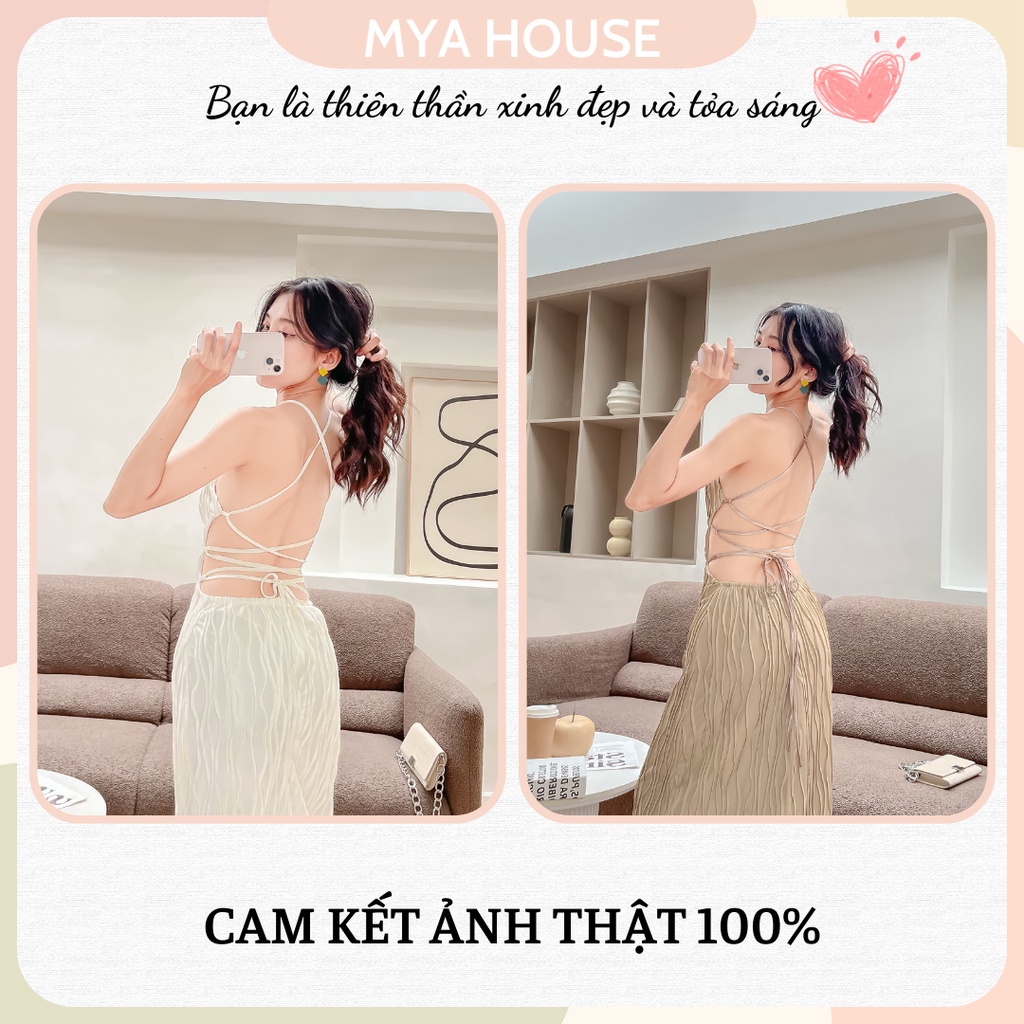 Đầm maxi đi biển MYA HOUSE cổ yếm đan lưng vải thun gân sóng