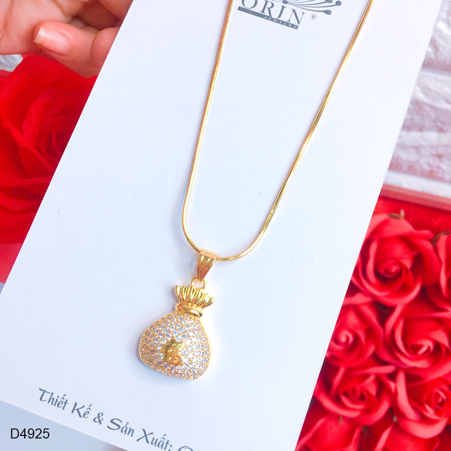 Dây chuyền nữ dạng mì hình túi tài lộc đính đá thiết kế cao cấp Orin D4925