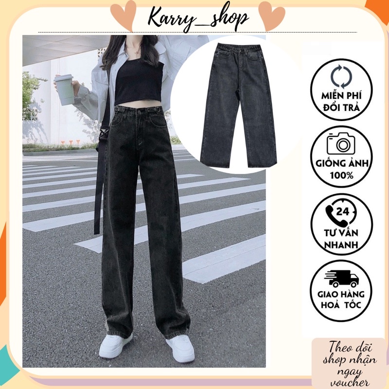 Quần jean nữ dáng đứng ulzzang ống rộng cạp cao, quần bò nữ ống rộng dáng suông phong cách Hàn Quốc | BigBuy360 - bigbuy360.vn