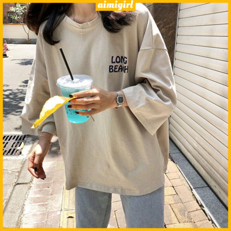 Female Half-sleeved Short-sleeved T-shirt  Korean Version of the Trendy Loose All-match Summer Mid-sleeve Harajuku Style Top