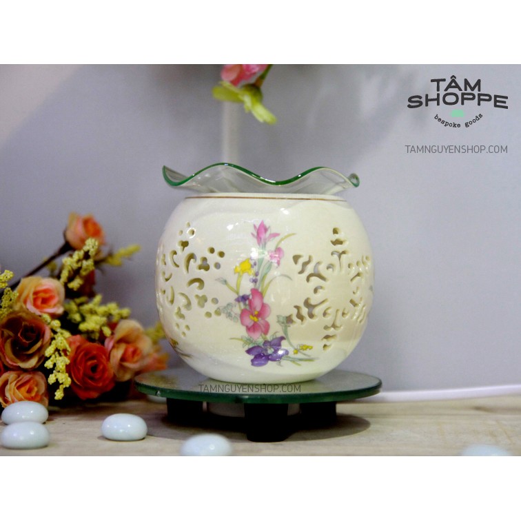 Đèn xông tinh dầu gốm men trắng TAN