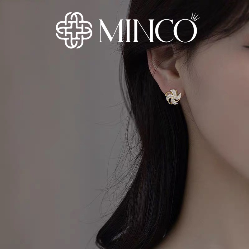 Bông tai nữ đính đá Minco Accessories hoa tai nữ thiết kế mặt xoay chong chóng phụ kiện trang sức nhỏ xinh Hàn Quốc BT06