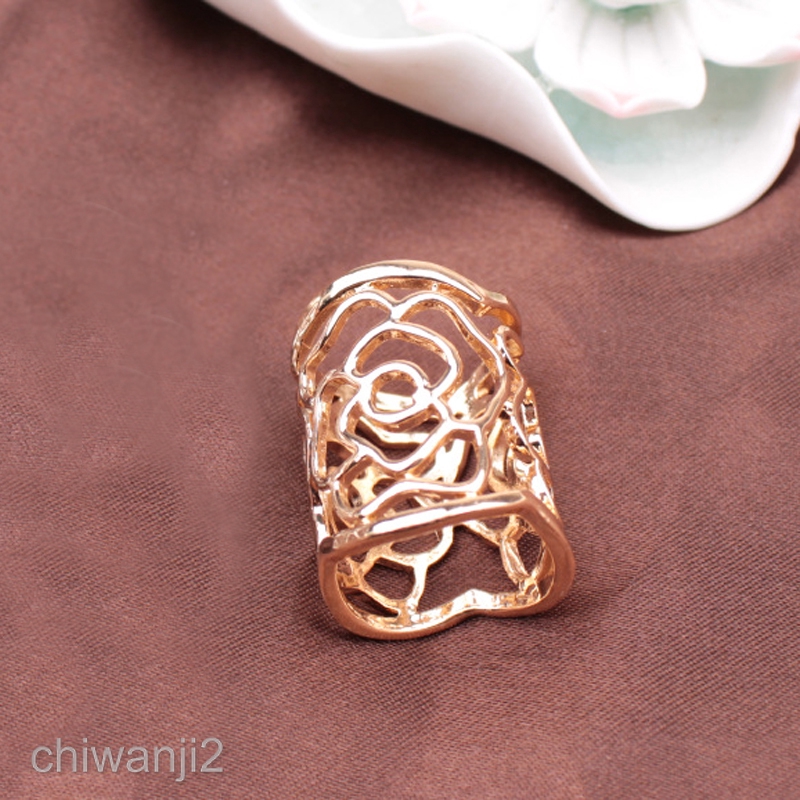 2pcs Women Elegant Hollow Rose Pattern Scarf Ring Clip Slide Buckle Jewelry