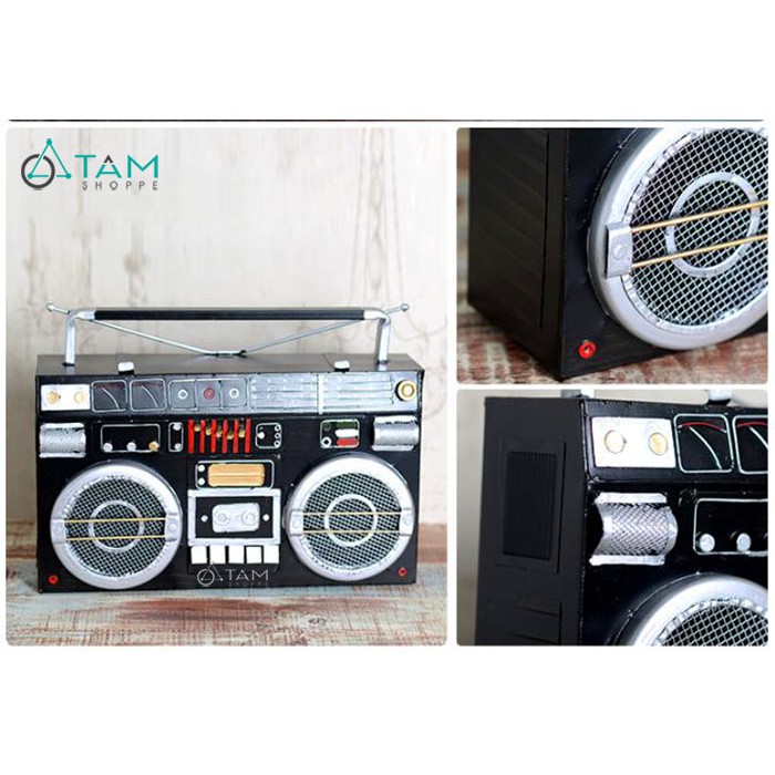 [LỚN BẰNG KÍCH THƯỚC THẬT] Máy Cassette Radio mô hình sắt Vintage màu Đen MHS-RADIO-02