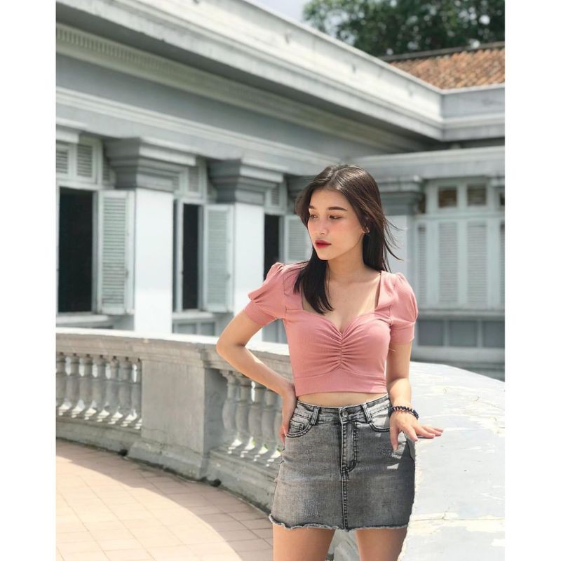 ÁO CROPTOP NHÚN NGỰC TAY PHỒNG LOẠI CAO CẤP Laca store G20-1