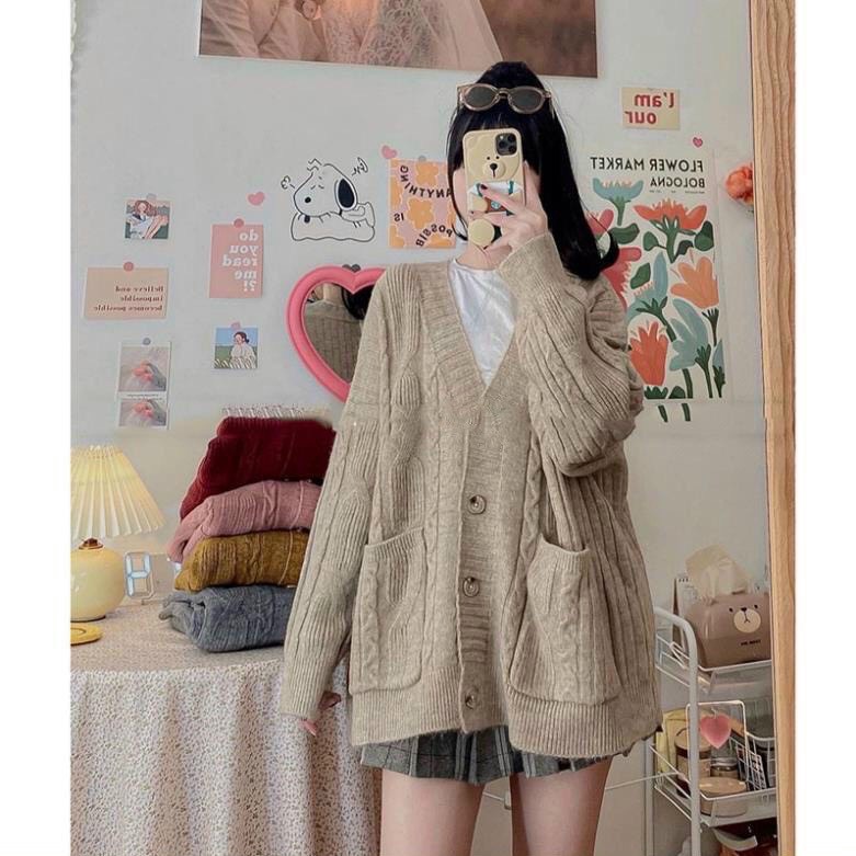 Áo khoác cardigan len thừng dáng rộng hàng QC l1