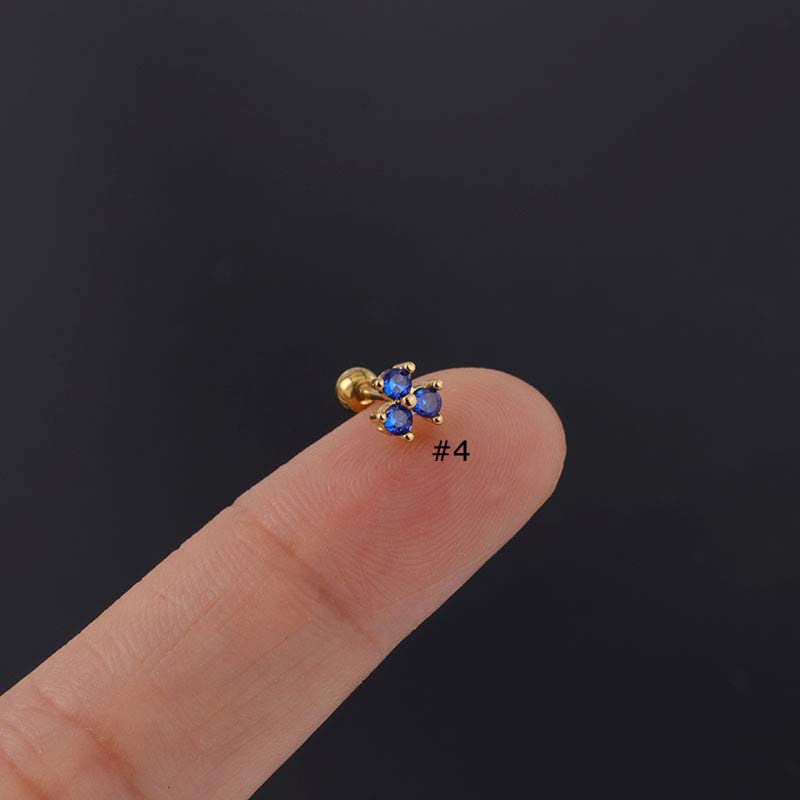 Khuyên tai dạng hạt bằng thép không gỉ đính đá zircon 20g nhiều màu thời trang